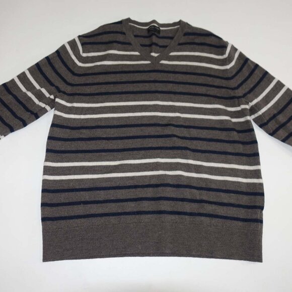 Banana Republic Men's V-Neck Sweater Size XXL Brown 100% Merino Wool Striped 2XL - Picture 1 of 5